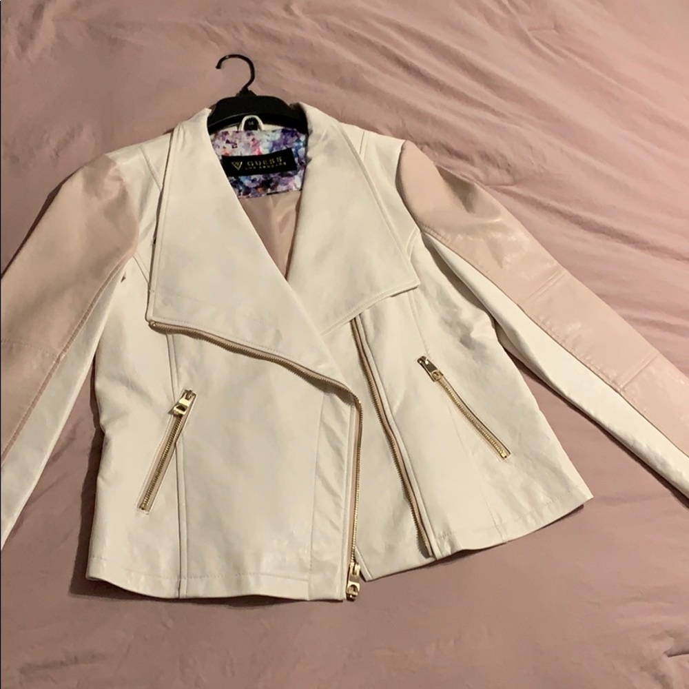 Guess pink and white leather jacket - Picture 1 of 7